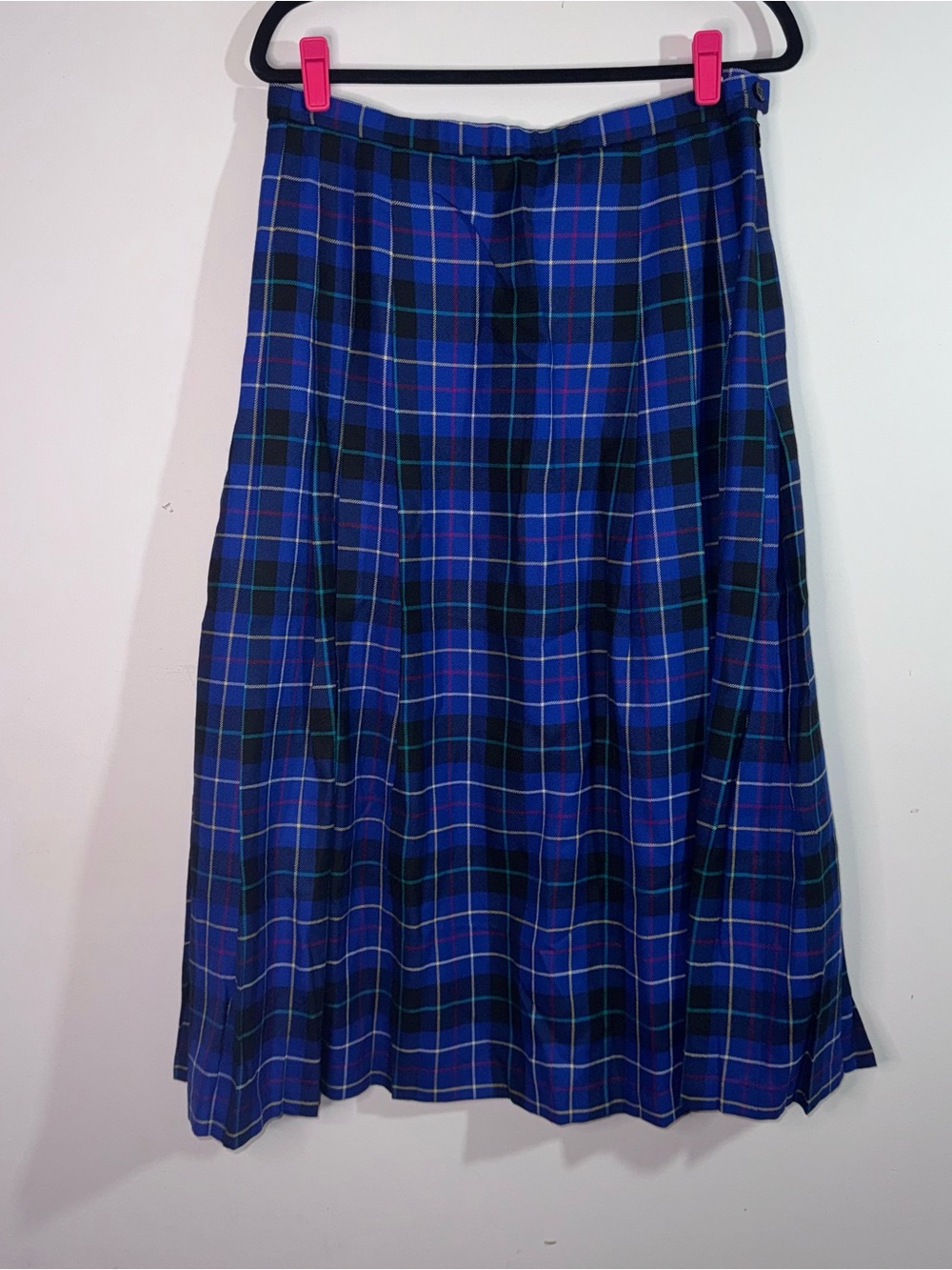 Vintage Pendleton Size 14 Blue Tartan Plaid Pleated Wool Midi Skirt USA